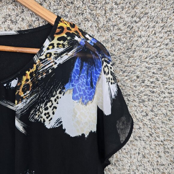 JM Collection Top Womens Small Black Flutter Sleeve Floral Print‎ Blouse Ladies - Picture 2 of 7